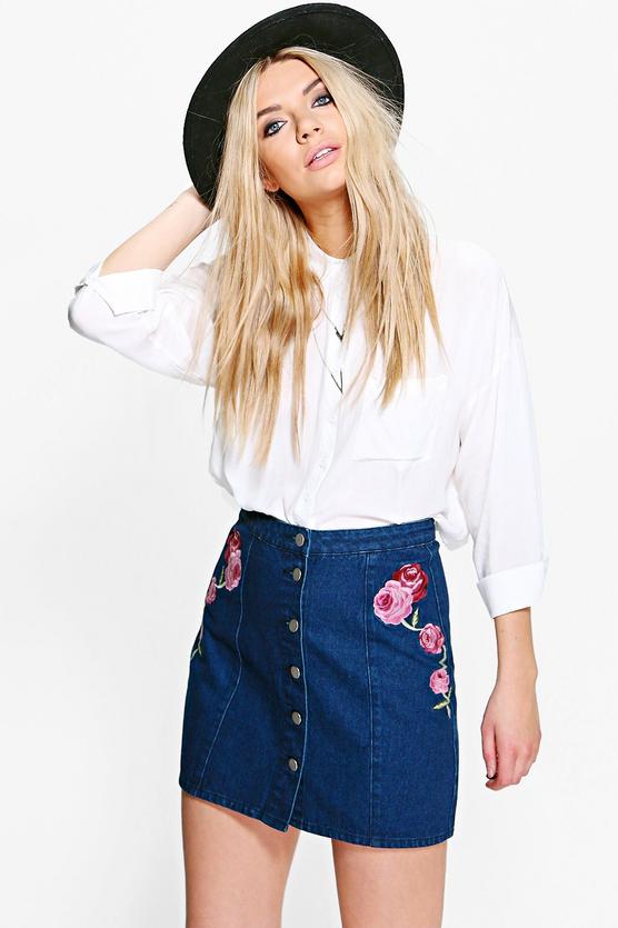 Whitney Embroidered Denim Skirt